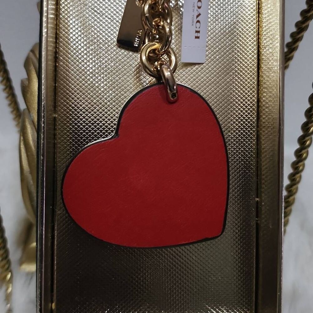 Coach Red Leather Heart Studded Bag Charm - Picture 4 of 6